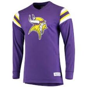 Mitchell & Ness Vikings Thowback Team Captain V-neck Long Sleeve T-Shirt
